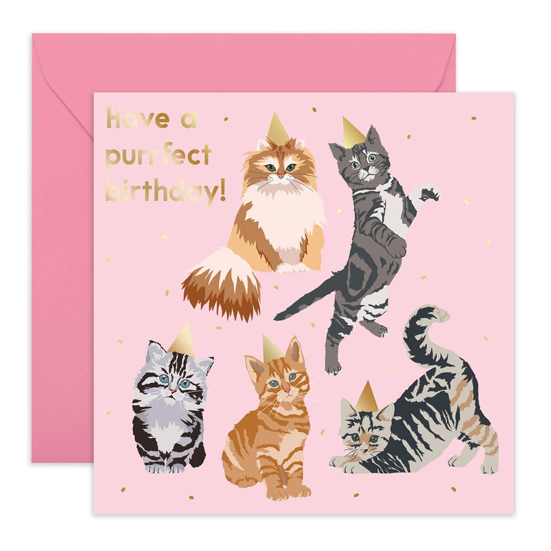 CENTRAL 23 â€” Cute Birthday Card for Her - Cats 'Purrfect Birthday' - For Mom Wife Sister - Comes With Fun Stickers - Image 1